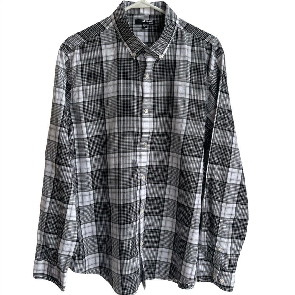 Mens Murano XL slim fit black & white lightweight long sleeve button down shirt